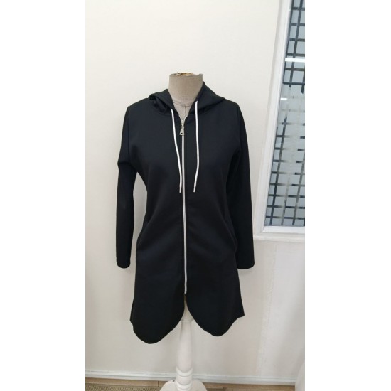 Kadın Uzun Kollu Kapşonlu önden Fermuarlı Midi Dalgıç Ceket, 31001