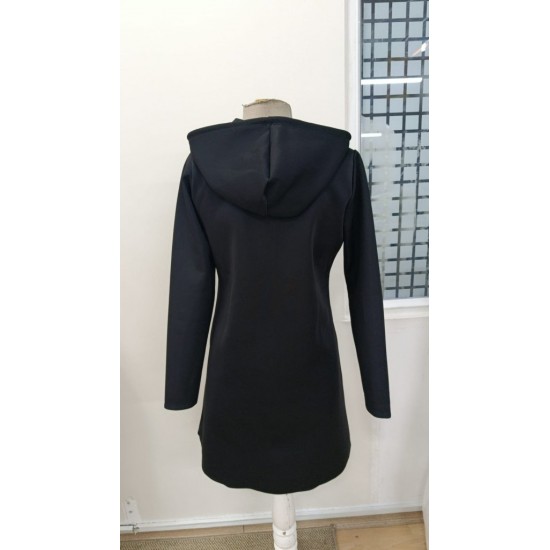 Kadın Uzun Kollu Kapşonlu önden Fermuarlı Midi Dalgıç Ceket, 31001