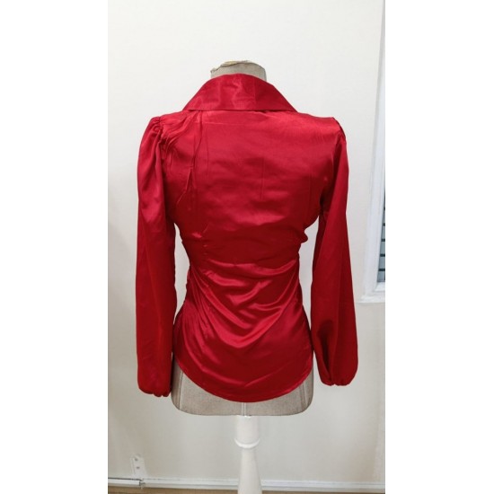 Kadın Uzun Kollu Kruvaze Yakalı Asimetrik Saten Bluz , 31016