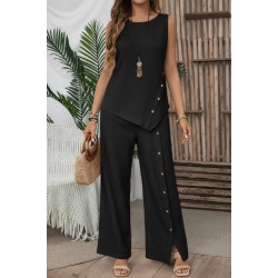Kadın Askılı Yuvarlak Yakalı önü Asimetrik Detaylı Düğmeli Aerobin Bluz Ve Pantolon Ikili Takım , 31015