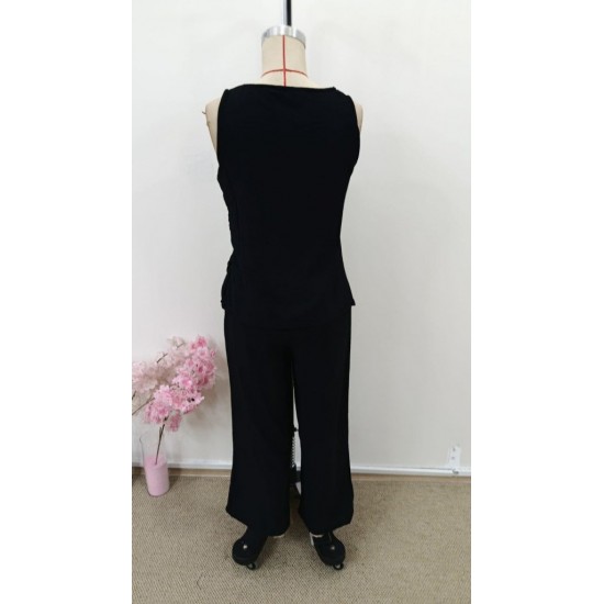 Kadın Askılı Yuvarlak Yakalı önü Asimetrik Detaylı Düğmeli Aerobin Bluz Ve Pantolon Ikili Takım , 31015