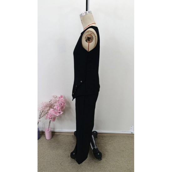 Kadın Askılı Yuvarlak Yakalı önü Asimetrik Detaylı Düğmeli Aerobin Bluz Ve Pantolon Ikili Takım , 31015