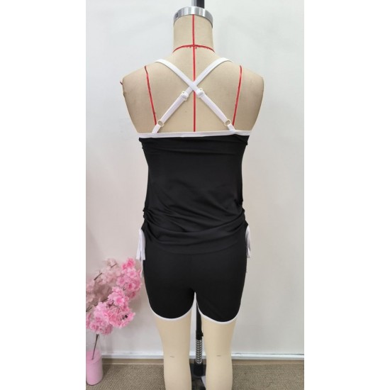 Kadın Askılı Yuvarlak Yaka Arkadan çapraz Detaylı Dalgıç Bluz Ve Kısa Short Ikili Takım , 31031