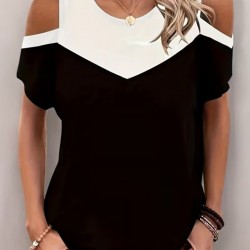 Kadın Kısa Kollu Yuvarlak Yaka çift Renkli Viskon Bluz, 31030