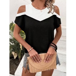 Kadın Kısa Kollu Yuvarlak Yaka çift Renkli Viskon Bluz, 31030 Kadın Kısa Kollu Yuvarlak Yaka çift Renkli Viskon Bluz, 31030