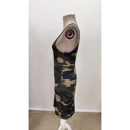 Kadın Omuzlardan Açık Askılı Kamuflaj Desenli Kısa Süprem Elbise , 31028