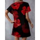 Kadın Kısa Yarasa Kollu V Yakalı çiçek Desenli Süprem Kısa Elbise , 31025