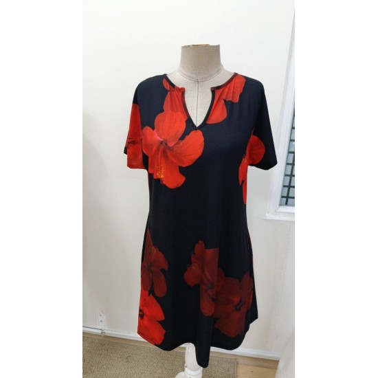 Kadın Kısa Yarasa Kollu V Yakalı çiçek Desenli Süprem Kısa Elbise , 31025