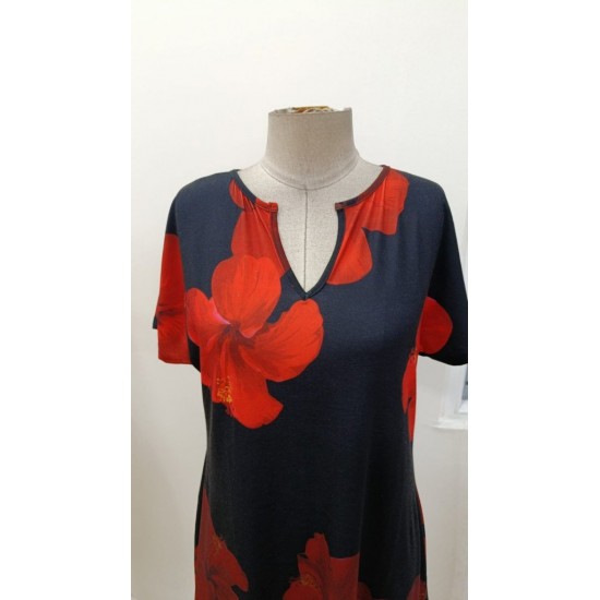 Kadın Kısa Yarasa Kollu V Yakalı çiçek Desenli Süprem Kısa Elbise , 31025