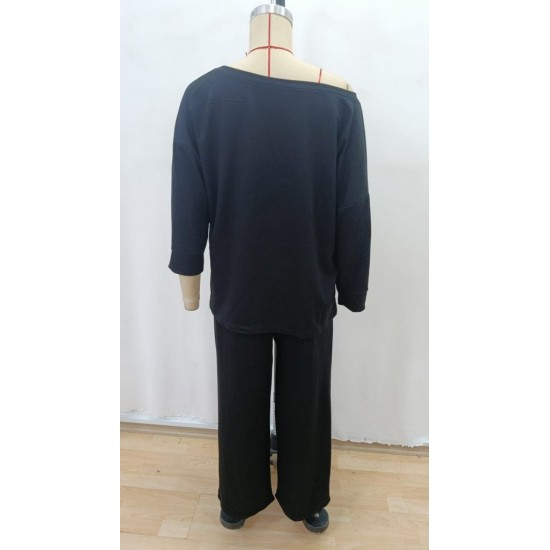 Kadın Uzun Kollu Tek Omuzdan Açık Viskon Iki Iplik Bluz Ve Pantolon Ikili Takım, 31038