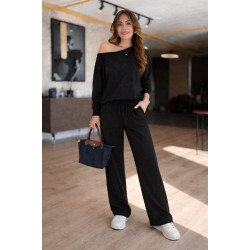 Kadın Uzun Kollu Tek Omuzdan Açık Viskon Iki Iplik Bluz Ve Pantolon Ikili Takım, 31038