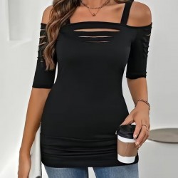 Kadın Omuzlardan Açık Askılı Lazer Kesim Detaylı Viskon Bluz, 31037