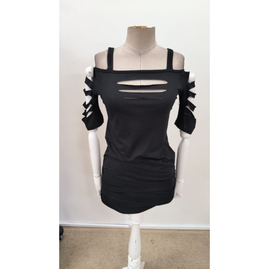 Kadın Omuzlardan Açık Askılı Lazer Kesim Detaylı Viskon Bluz, 31037