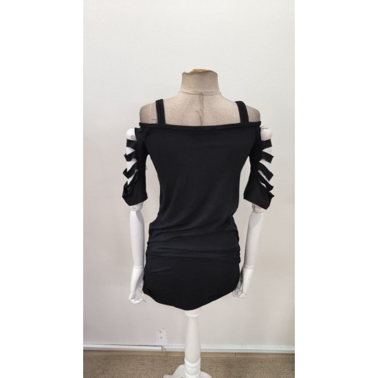 Kadın Omuzlardan Açık Askılı Lazer Kesim Detaylı Viskon Bluz, 31037