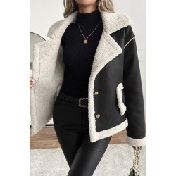 Women' S Long-sleeved, Collared, Button-front Suede Jacket With Pocket Details., 31043
