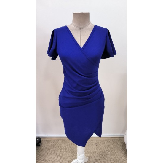 Kadın Uzun Kollu Volanlı Kruvaze Yaka Yanlardan Büzgülü Ithal Krep Elbise , 31042