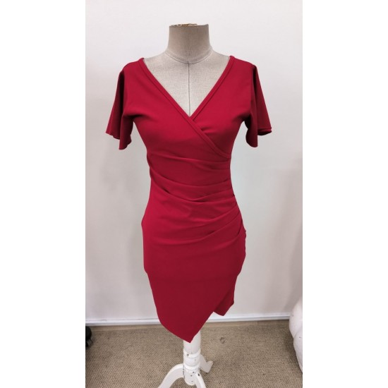 Kadın Uzun Kollu Volanlı Kruvaze Yaka Yanlardan Büzgülü Ithal Krep Elbise , 31041