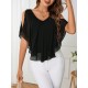 Kadın Kısa Kollu V Yakalı Omuzlardan Açık Salaş şifon Bluz, 31056