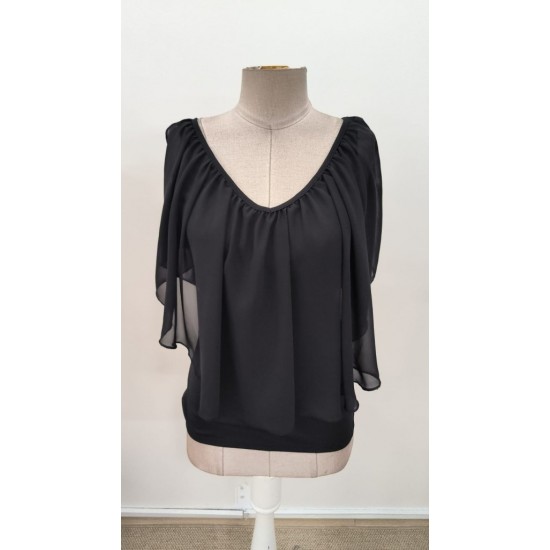 Kadın Kısa Kollu V Yakalı Omuzlardan Açık Salaş şifon Bluz, 31056