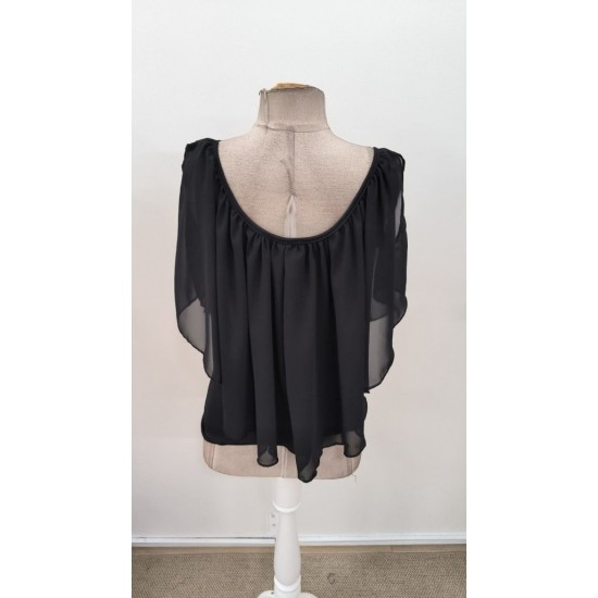 Kadın Kısa Kollu V Yakalı Omuzlardan Açık Salaş şifon Bluz, 31056