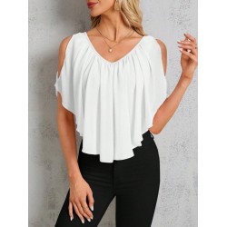 Kadın Kısa Kollu V Yakalı Omuzlardan Açık Salaş şifon Bluz, 31055 Kadın Kısa Kollu V Yakalı Omuzlardan Açık Salaş şifon Bluz, 31055