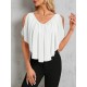 Kadın Kısa Kollu V Yakalı Omuzlardan Açık Salaş şifon Bluz, 31055