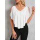 Kadın Kısa Kollu V Yakalı Omuzlardan Açık Salaş şifon Bluz, 31055