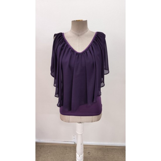 Kadın Kısa Kollu V Yakalı Omuzlardan Açık Salaş şifon Bluz, 31054