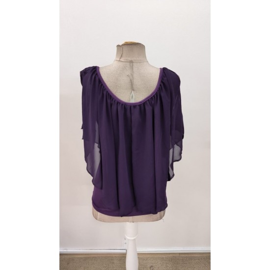 Kadın Kısa Kollu V Yakalı Omuzlardan Açık Salaş şifon Bluz, 31054