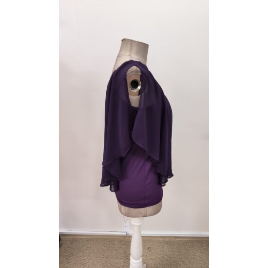 Kadın Kısa Kollu V Yakalı Omuzlardan Açık Salaş şifon Bluz, 31054