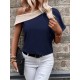 Kadın Tek Omuzu Açık Asimetrik Yaka Detaylı çift Renkli Ithal Krep Bluz, 31053