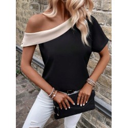 Kadın Tek Omuzu Açık Asimetrik Yaka Detaylı çift Renkli Ithal Krep Bluz, 31052 Kadın Tek Omuzu Açık Asimetrik Yaka Detaylı çift Renkli Ithal Krep Bluz, 31052