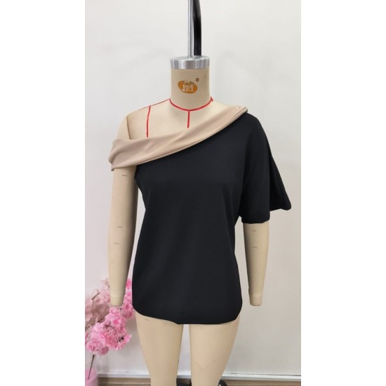 Kadın Tek Omuzu Açık Asimetrik Yaka Detaylı çift Renkli Ithal Krep Bluz, 31052