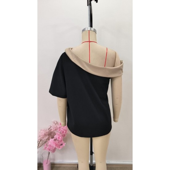 Kadın Tek Omuzu Açık Asimetrik Yaka Detaylı çift Renkli Ithal Krep Bluz, 31052