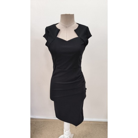 Kadın Kısa Kollu Yakası Asimetrik Kısa Ithal Krep Elbise , 31051