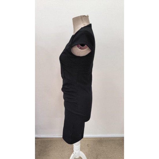 Kadın Kısa Kollu Yakası Asimetrik Kısa Ithal Krep Elbise , 31051