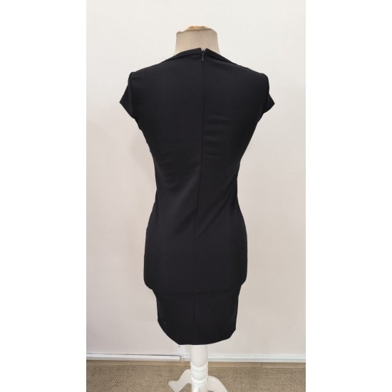 Kadın Kısa Kollu Yakası Asimetrik Kısa Ithal Krep Elbise , 31051