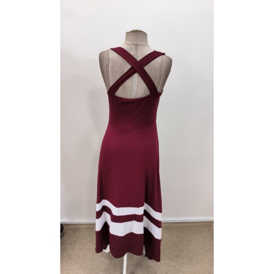 Kadın Askılı Yuvarlak Yaka Asimetrik şerit Detaylı Uzun Viskon Elbise, 31049