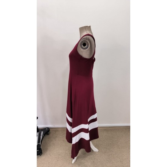 Kadın Askılı Yuvarlak Yaka Asimetrik şerit Detaylı Uzun Viskon Elbise, 31049