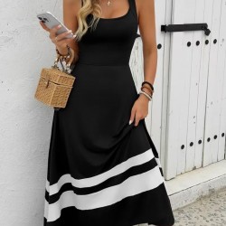 Kadın Askılı Yuvarlak Yaka Asimetrik şerit Detaylı Uzun Viskon Elbise, 31048