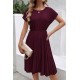 Kadın Kısa Kollu Yakası Açık Belden Lastikli Pileli Kısa Ithal Krep Elbise, 31047
