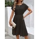 Kadın Kısa Kollu Yakası Açık Belden Lastikli Pileli Kısa Ithal Krep Elbise, 31045