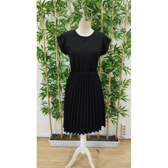 Kadın Kısa Kollu Yakası Açık Belden Lastikli Pileli Kısa Ithal Krep Elbise, 31045