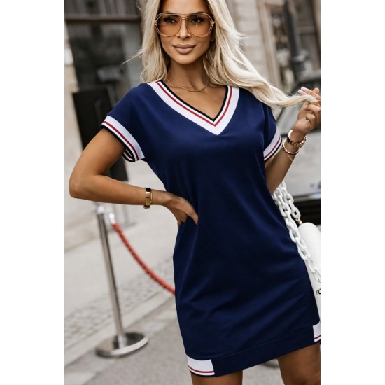 Kadın Kısa Kollu V Yakalı Kısa Viskon Iki Iplik Elbise , 31058