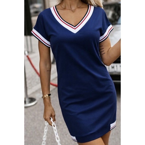 Kadın Kısa Kollu V Yakalı Kısa Viskon Iki Iplik Elbise , 31058