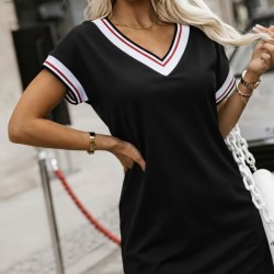 Kadın Kısa Kollu V Yakalı Kısa Viskon Iki Iplik Elbise , 31057