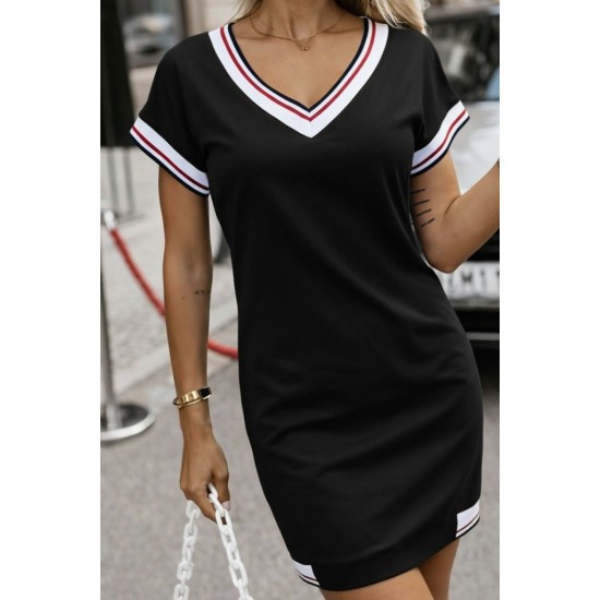 Kadın Kısa Kollu V Yakalı Kısa Viskon Iki Iplik Elbise , 31057