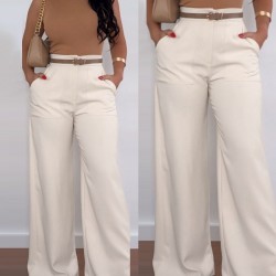 Kadın Yüksek Bel Geniş Paça Detaylı Cepli Ithal Krep Pantolon , 31065