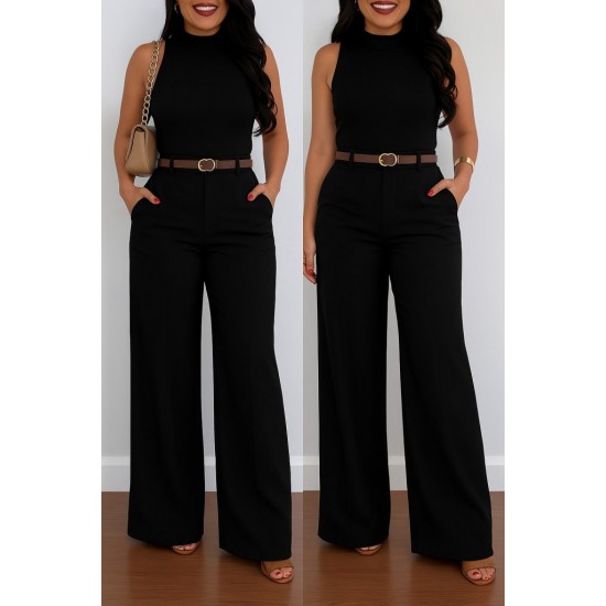 Kadın Yüksek Bel Geniş Paça Detaylı Cepli Ithal Krep Pantolon , 31064