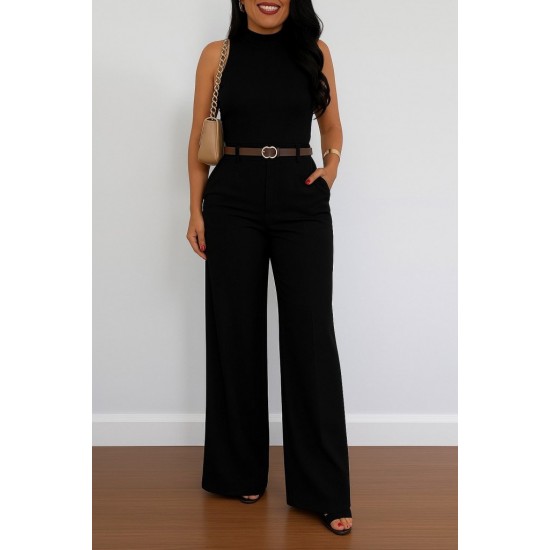 Kadın Yüksek Bel Geniş Paça Detaylı Cepli Ithal Krep Pantolon , 31064